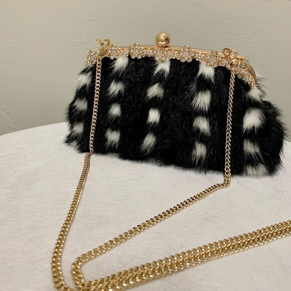 Gorgeous Handmade Real Mink Fur Rhinestone Push-lock Clutch/Wristlet/Crossbody - Picture 8 of 15